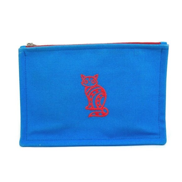 Authentic HERMES The King of Cats MITSOU Mitsu Cat Yachting PM Pouch Canvas Blue - Picture 1 of 12